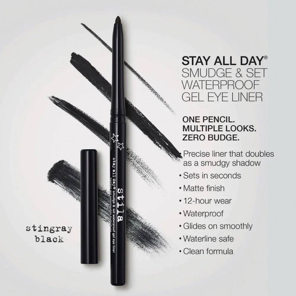 STILA STAY ALL DAY® SMUDGE & SET WATERPROOF GEL EYE LINER BLACK STINGRAY NEW PC - Picture 3 of 4